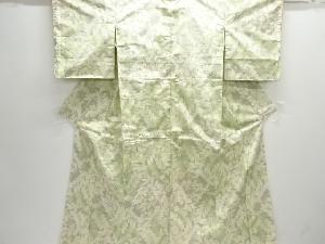 アンティーク　草花模様織り出し十日町紬着物